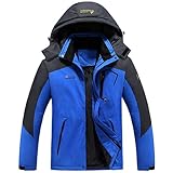 Waterproof Jacket For Men Outdoor Warm Windbreaker Jackets with Detachable Hooded Thickened Inner Fleece Patchwork Raincoat Casual Sports Coats Hiking Climbing Snow Rainwear Plus Size 6XL