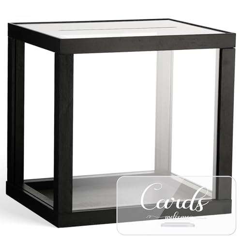 Menkxi Clear Wedding Card Box with Slot 10 x 10 x 8.5 Large Acrylic Card Box for Party Wooden Envelope Holder with Sign for Wedding Quinceanera Birthday Baby Shower Decorations(White,Wood) by Menkxi - Used condition - US$19.17