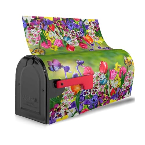 Spring Summer Butterfly Flower Mailbox Covers Magnetic Standard Size Mailbox Wraps Letter Post Mailbox Cover 21" X 18" for Holiday Garden Yard Decor - Thumbnail 4
