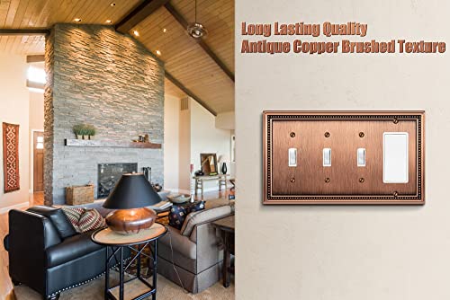 Image of Sunken Pearls Heavy Duty Decorative Wall Plate Switch Plate Outlet Cover (Triple Toggle /Single Decorator, Antique Copper)