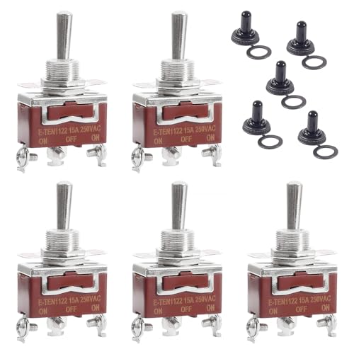 ATNSINC Waterproof Toggle Switch ON Off 2 pin SPST DC 12V 30A Marine Toggle Switchat for Car Auto Truck Boat - 5 Pack (ON-Off-ON)