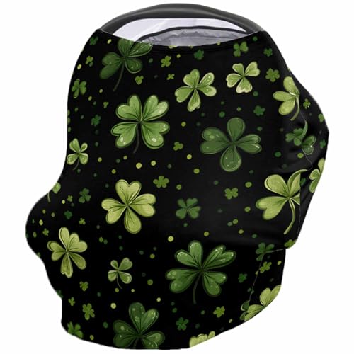 Nursing Cover for Breastfeeding Scarf, Shamrock Green Leaves Dots St. Patrick's Day Black Baby Car Covers Super Soft Multi Use for Canopy Shopping Cart Cover Blanket Stroller Cover