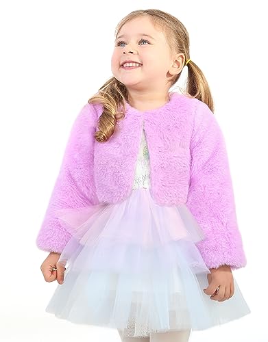 Image of Lilax Girls Cozy Faux Fur Long Sleeve Crew Neck Dress Coat