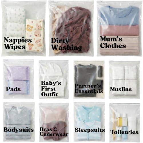 Hospital Bag Organiser Pouches 22 With Labels Hospital Bag Maternity Essentials For Baby Maternity Organiser Bags For Mum And Newborn Pregnancy Essentials Pouches For Mum And Baby In Various Sizes