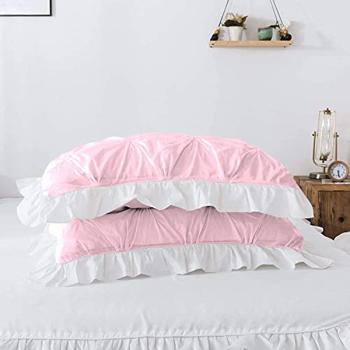 Image of 300 TC Pinch Ruffle 2 Tone Duvet /Razai /Blanket Cover with 2 Pillow Cover- 100% Cotton (Zipper Closure) Razai Cover 3 PC Set, Soft & Lightweight-Double Size White /Pink