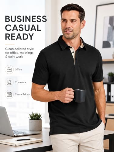 Frevontica Men's Polo Shirts Short Sleeve Lightweight Breathable Moisture Wicking Dry Fit Summer Polo Tee Classic Golf Stylish Tops Business Casual Collared Shirt for Office Travel Weekend Daily Wear — view 2