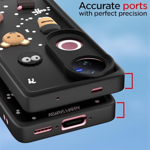Image of Pikkme Back Cover for iQOO Z10R 5G / Vivo V50 5G / V50e 5G / Vivo T4R 5G | Cute Fun Cartoon 3D Bear Silicone Full Body Protection Bumper Cover (Black)