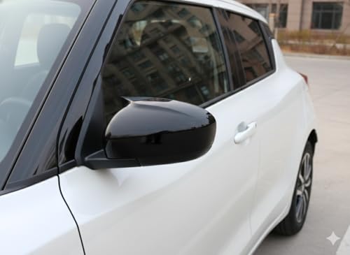 Image of Batman Style Car Side Mirror Covers compatible with New Swift, Baleno, New Dzire (2017-2025), Fronx, Glanza, Ignis, Ciaz, Gloss Black Finish, Set of 2