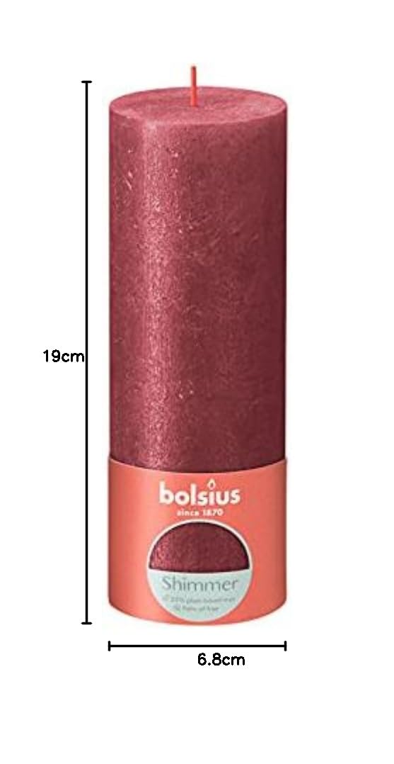 Bolsius - Bougie pilier rustique scintillante – Rouge – 19 cm – Lot de 4 – Ne goutte pas – Longue durée de combustion de 85 heures - Sans parfum