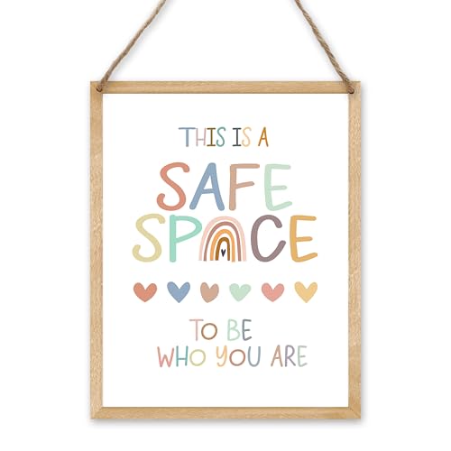 Kqfdr Mental Health Therapy Office Decor, Boho Rainbow Classroom Decor, Safe Space - Positive Affirmations Wall Decoration for Counseling & Cubicles - A02