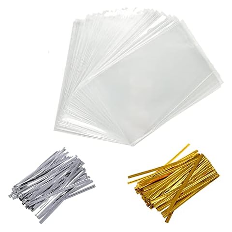 Miraclekoo 400 PCS Cellophane Treat Bags 4x6 Inch Christmas Gift Bag Clear Cello Treat Bags with 400 Twist Ties for Wedding Cookie Gift Candy Bakery Supply,1.4mil Cover