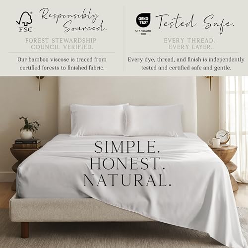 Image of KARISSA MAE Luxury Bamboo Viscose Twin Size Sheet Set | FSC Certified | Cooling | Ultra Soft | 18 inch Deep Pockets | Elastic Corner Straps | Includes Organizer Band [Cream]