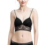 Generic Damen Rückenfreier BH Unsichtbar Triangel Spitze BH U-Förmiger Rücken BH Tief V-Ausschnitt Bralette für Brautkleider Abendkleider (Schwarz, M)