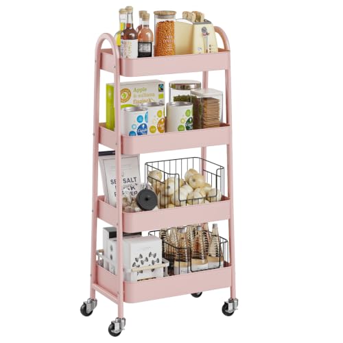 OLIXIS Metal 4 Tiers Rolling Storage Utility Cart with Lockable Wheels