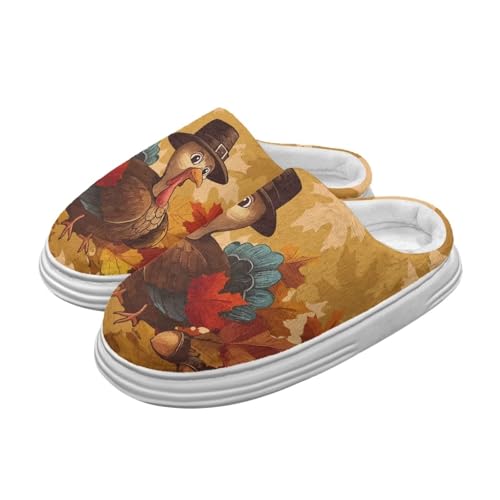 Thanksgiving Slippers for Women Men Soft Cozy Comfy Plush Lightweight Slip-on Indoor Outdoor Shoes Anti-Skid EVA Sole