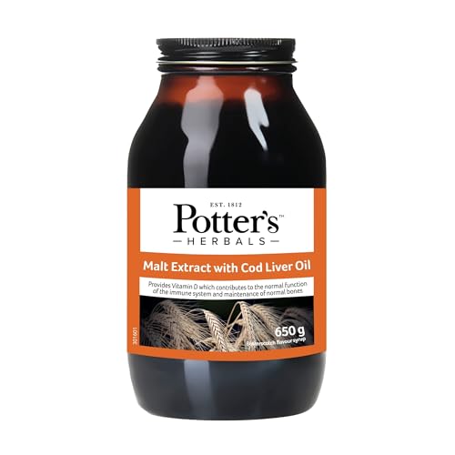 Potters Malt with Cod Liver Oil and Butterscotch 650g Bottle Natural Sweetener in the Form of Maltose Valuable Source of Omega-3 Fatty Acids with Vitamins A D E