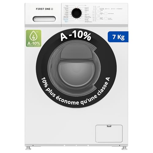 Lave-linge frontal FIRST ONE FLL71200WH - 7 Kg - 1200 tr/mn - 16 programmes - Eco - Intensif - Rapide – Très Faible conso Classe A-10%
