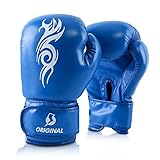 OLYSPM Boxhandschuhe Muay Thai Training Kickboxen Sparring Training-8oz 10oz 12oz 14oz|Boxen mit optimaler Schlagdämpfung Boxhandschuhe Herren(Blau)