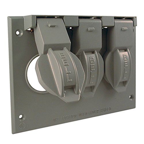 Hubbell-Raco 5093-0 Waterproof Cover, 3 Gang, Box Mount, 3 Single Rectangular, 1.406" Diameter, Gray