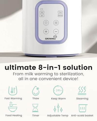 Image of Grownsy Bottle Warmer, 8-in-1 Fast Baby Bottle Warmer for Breastmilk or Formula, Smart Temperature Control and Automatic Shut-Off Milk Warmer, Baby Essentials for Newborn- Purple