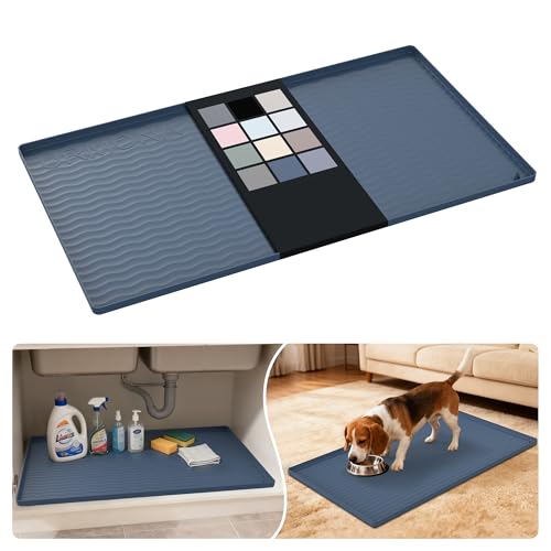 Image of URMONA Waterproof Silicone Under Sink Mat 34'' x 19'' Shelf Liner for Kitchen and Bathroom, Cabinet and Counter Protector, Storage and Organizers, Litter Mat, Pet Cat Puppy Essentials(Dark Grey)