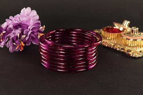 Image of ZULKA Designer Plain Glossy Glass Kada Set For Women & Girls With Diamond Cut Design | Fancy Designer Glass Bangles | Traditional Chudi | Kanch Ki Churi | Stylish Glass Kada For Wedding - Set Of 8