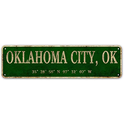 LINStore Oklahoma City, OK City Sign Rustic Vintage Metal Art Wall Decor Office/Home/Classroom 4” x 16”