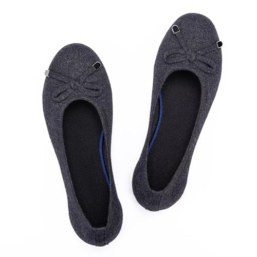 Image of Frank Mully Women's Ballet Flat Shoes Knit Dress Shoes Round Toe Slip On Ballerina Flats for Woman Low Wedge Comfort Soft
