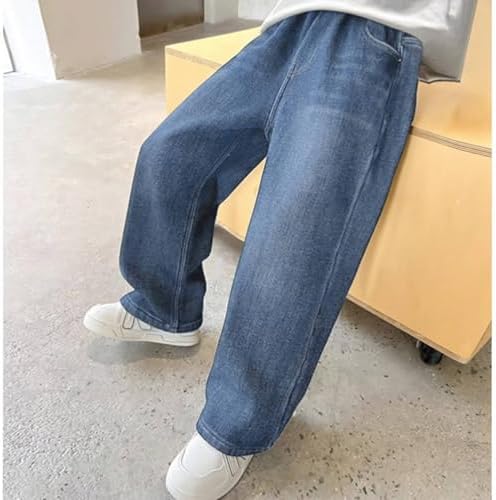 Baggy Jeans Boys Y2k Straight Wide Leg Denim Pants Kids Casual Elastic Waist Loose Trousers (Light Blue, 15-16 Years) — view 2