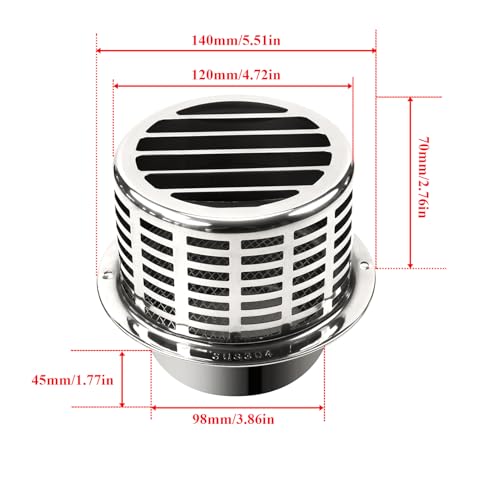 304 Stainless Steel Vent Cover 4in Metal Air Vent Cover Outside Air Vent Hood Wall Duct Cap Exterior Louvered Soffit Vent Outdoor HVAC Exhaust Extractor Fan With Screen for Ventilation - Thumbnail 4