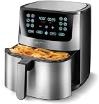 Gourmia Air Fryer Oven Digital Display 8 Quart Large AirFryer Cooker 12 Touch Cooking Presets, XL Air Fryer Basket 1700w Power Multifunction GAF838 Black and stainless steel air fryer