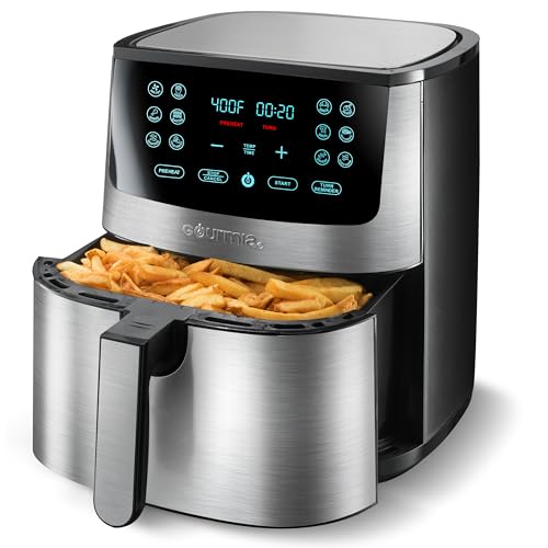 Image of Gourmia Air Fryer Oven Digital Display 8 Quart Large AirFryer Cooker 12 Touch Cooking Presets, XL Air Fryer Basket 1700w Power Multifunction GAF838 Black and stainless steel air fryer