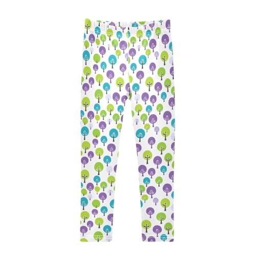 Simple Cute Colorful Trees Girls Leggings Soft Comfortable Athletic Leggings Dancing Pants for 4-10 Years