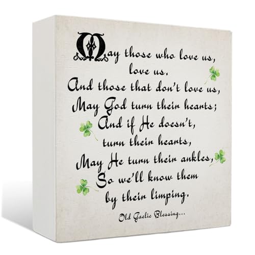 Nrleey Irish Blessing Wooden Sign - Irish Prayer Gifts for Men Women, Clover Theme Irish Prayer Printed Wood Sign Rustic Farmhouse Decor, 5x5 Inches