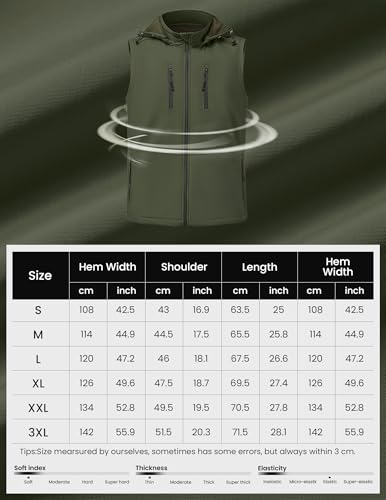 3rd hill Colete masculino à prova de vento, de lã, sem mangas, com capuz removível para golfe e cami