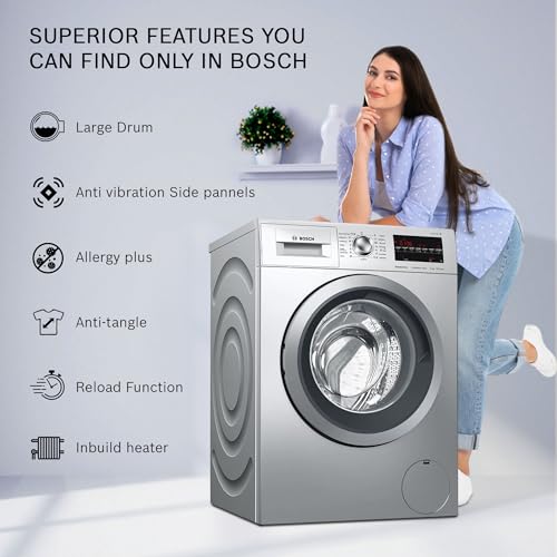 Image of Bosch 8 kg Inverter Fully-Automatic Front Loading Washing Machine Appliance (WAT24464IN, Silver, Inbuilt Heater)