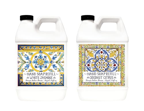 Image of Home & Body Company Perugia Italian Deruta Hand Soap Refill Set, White Jasmine and Coconut Citrus Scents, 64 Fl Oz Bottles, 2-Pack