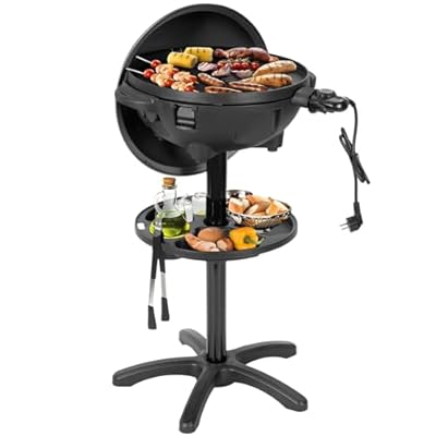 QPMR Electric Grill Outdoor/Indoor,Portable BBQ Grill with Nonstick Surface,200 Square Inches Indoor Electric Barburcue Grill with Adjustable Heat,Stand/Tabletop,for Patio/Yard/Home(Black)