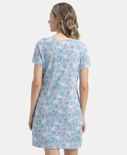Image of Jockey RX25 Women Micro Modal Cotton Ruffled Hem Styled Half Sleeve Printed Sleep Dress (Colors & Prints May Vary)