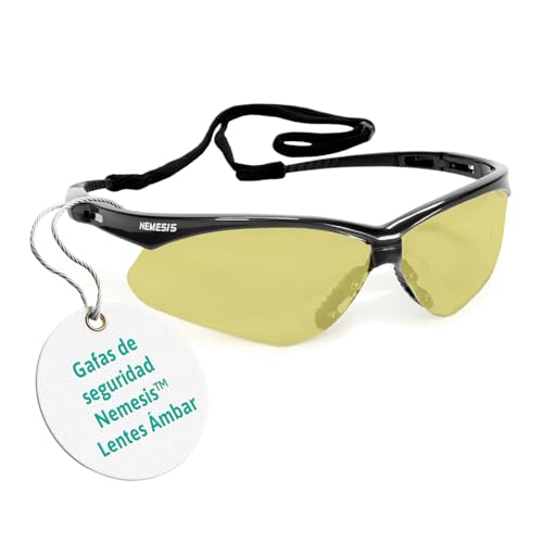 Ansell KleenGuard Nemesis Gafas de Seguridad, Puente Nasal Flexible, Diseño Ligero y Envolvente para Construcción, Tiro, Exterior e Industria – Ámbar/Negro, 1 Par