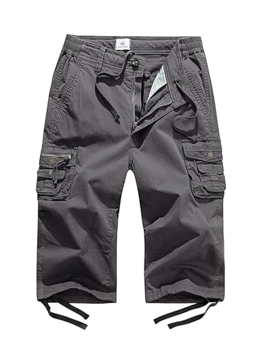 FOURSTEEDS Women's Mid Rise Cargo Capris Elastic Waist Drawstring Multi Pocket Working Tactical Hiking Cropped Cargo Pants