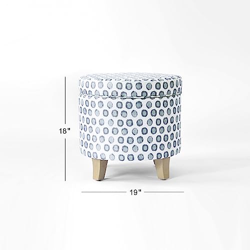 Image of HomePop 19 inch Round Storage Ottoman - Green Medallion Ikat Print