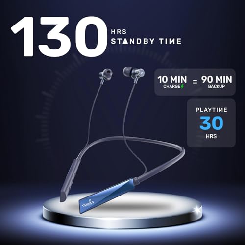 Image of Voods Ultra Voice Changer Neckband with 5 Voice Modes, 130 Hrs Battery, Magnetic On /Off Buds, Call Vibration Alert, Dual-Device Pairing, HD Mic & AI-ENC Clear Calls, Fast Charging & IPX6 (Dark Blue)
