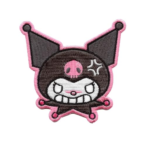 for Kuromi Mad Face Patch Hello Kitty Biker Embroidered Iron On
