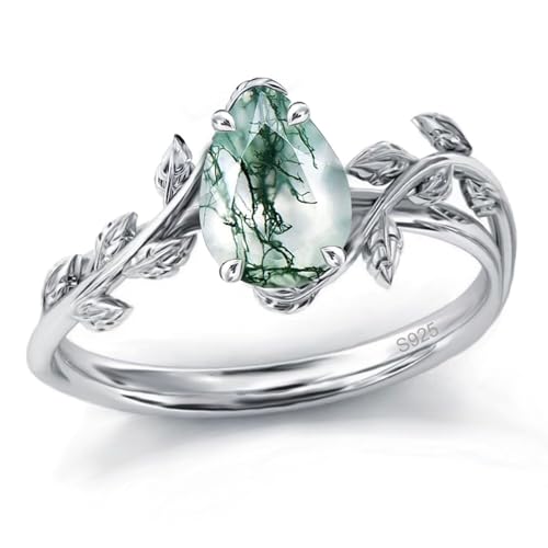 Bague de fiançailles en agate de mousse verte, cadeau d'anniversaire idéal