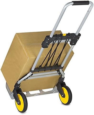 Mount-It! Folding Hand Truck and Dolly, 264 Lb Capacity Heavy-Duty Luggage Trolley Cart With Telescoping Handle and Rubber Wheels, Silver, Black, Yellow,
