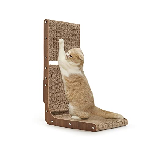 Papercat Cat Scratcher, L Shape Cat Scratch Pad, 26.8Inch Wall Mounted Cardboard Cat Scratchers With Ball Furniture Protector Scratching Pads For Indoor Cats #TOP30