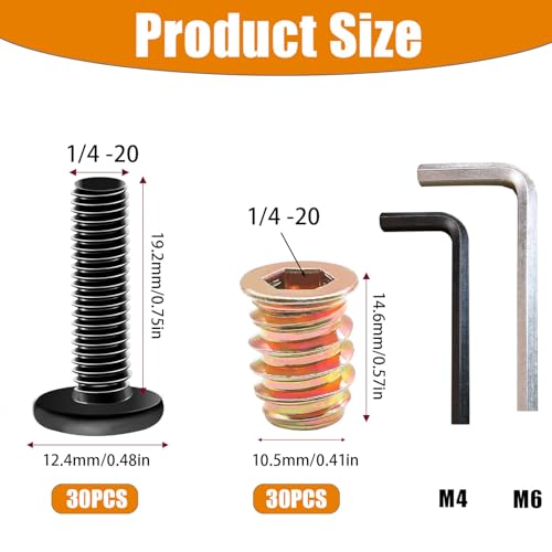 image for Taiss 30 Sets 1/4-20 x 3/4