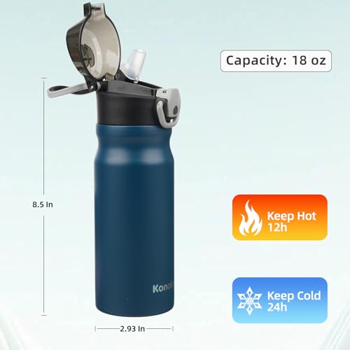 Image of Konokyo 18 oz Insulated Stainless Steel Sports Water Bottle with Straw Lid