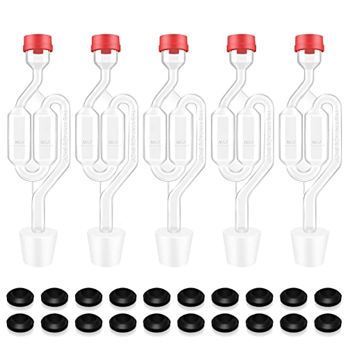 Airlocks For Fermenting, Brewing Supplies, Super Transparent Upgraded Version Of 5 Fermentation Airlock, 5#6 Stoppers And 20 Airlock Grommets, Used For Brewing Wine, Beer, Sauerkraut, Pickles, Etc #TOP4